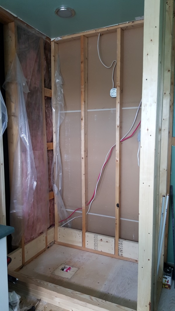 Shower subfloor, shower curb and walls reinforced